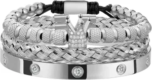 Steel Bracelets for Men Gold Roman Numeral Bangle rape Bracelet Twisted Cable Bracelet Adjustable Cuff Bracelet Mens Luxury Jewelry Bracelets Gifts WFYOU 3PCS Stainless 