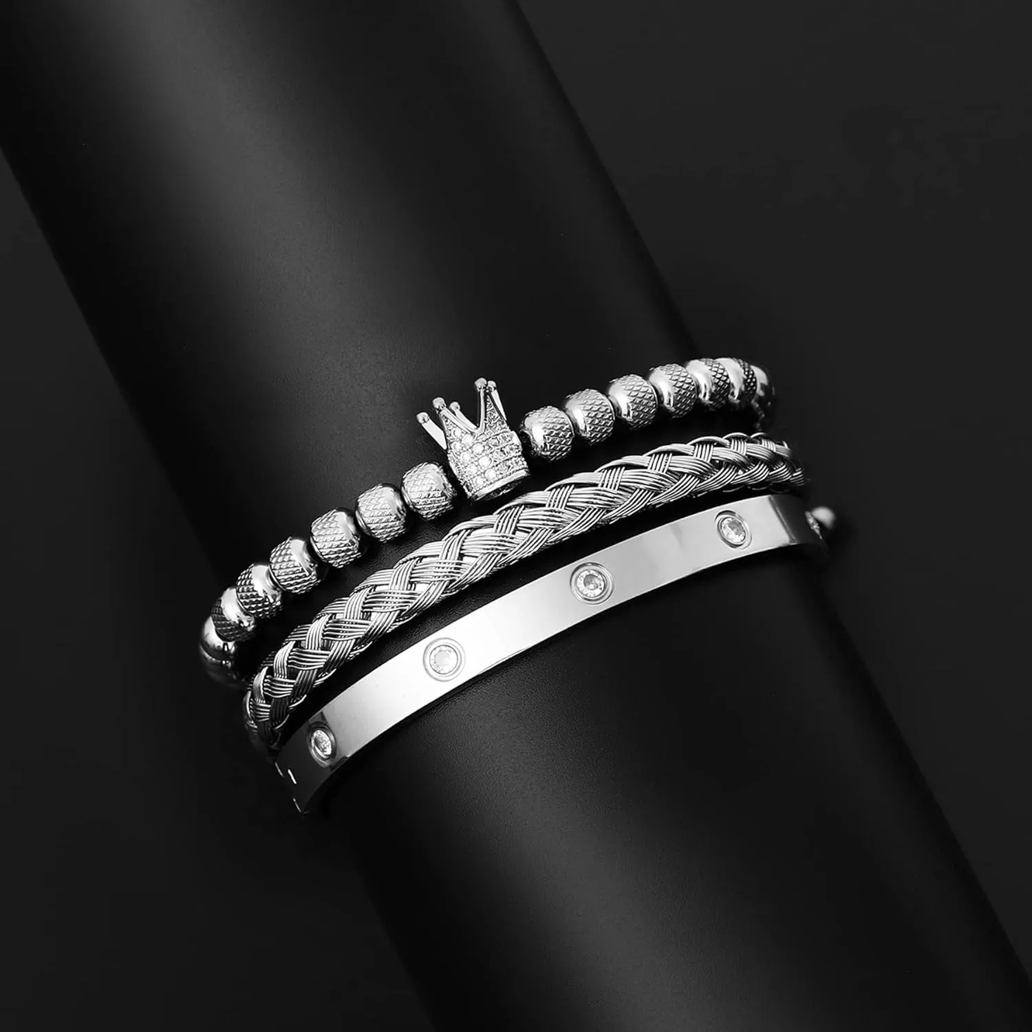 Steel Bracelets for Men Gold Roman Numeral Bangle rape Bracelet Twisted Cable Bracelet Adjustable Cuff Bracelet Mens Luxury Jewelry Bracelets Gifts WFYOU 3PCS Stainless 