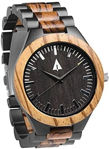 Steel emphasize Clasp, Wooden Buckle, Handmade Zebrawood Wooden Watch, Relojes para Hombre Treehut Wooden Watches for Men, Great Japanese Quartz Movement Analog Wrist Watch, Stainless 