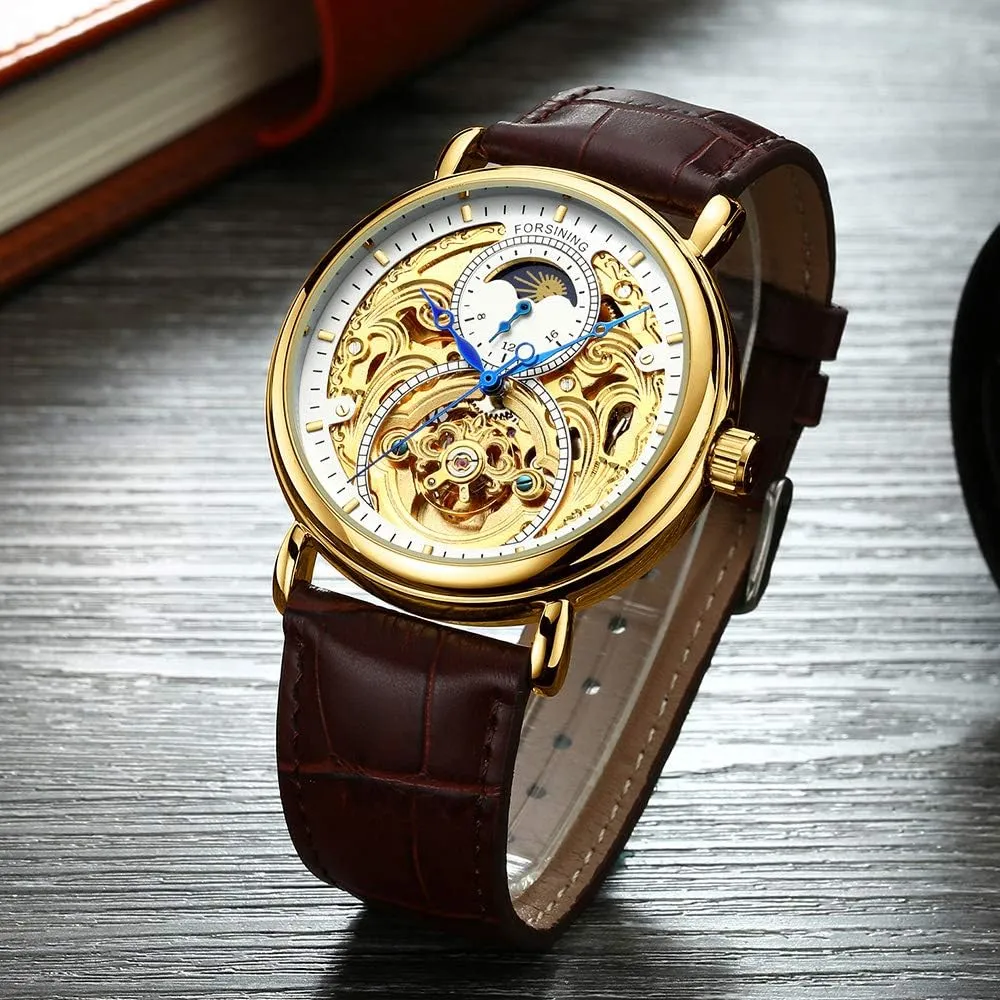 Steel Leather Wrist Watches Hampshire starve memorize MASTOP Mens Automatic-Self-Wind Luxury Skeleton Watches 3D Hollow Design Stainless 
