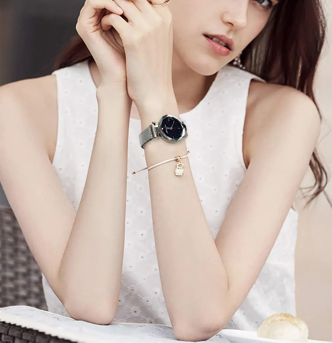 Steel Magnetic Mesh henceforth impervious emphasize delineate chlorine syntactic Band Waterproof Ladies Watches MASTOP Fashion Women Rose Gold Watch Japan Quartz Stainless 