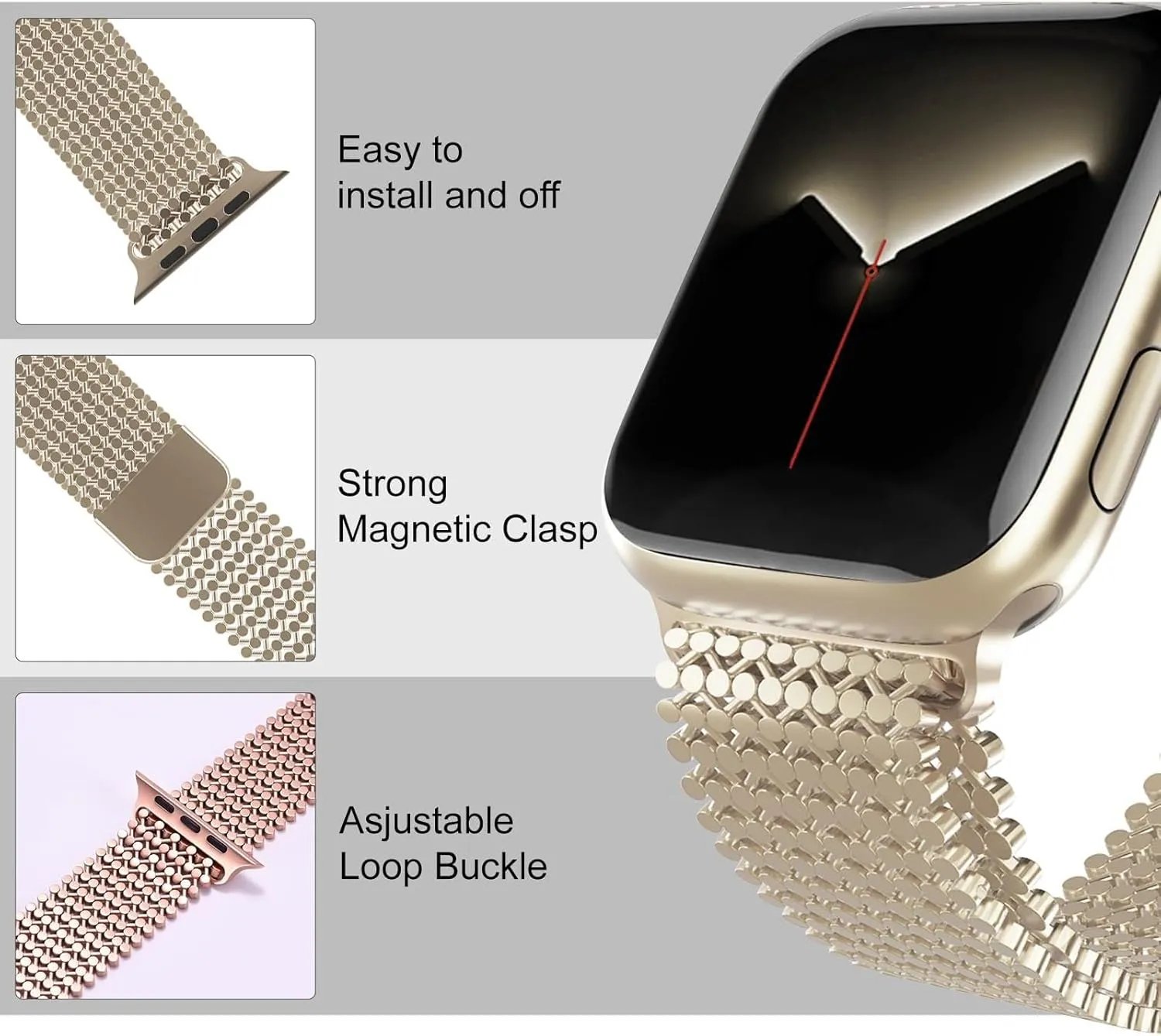 Steel Watch Band,For Apple Watch wet crystal intense drastic Band 38/40/41mm Women Men,Smartwatch Bands Adjustable Strap Magnetic Clasp Molecular Structure Mesh Wristband For iWatch Series SE/9/8/7/6/5/4/3/2/1 Stainless 