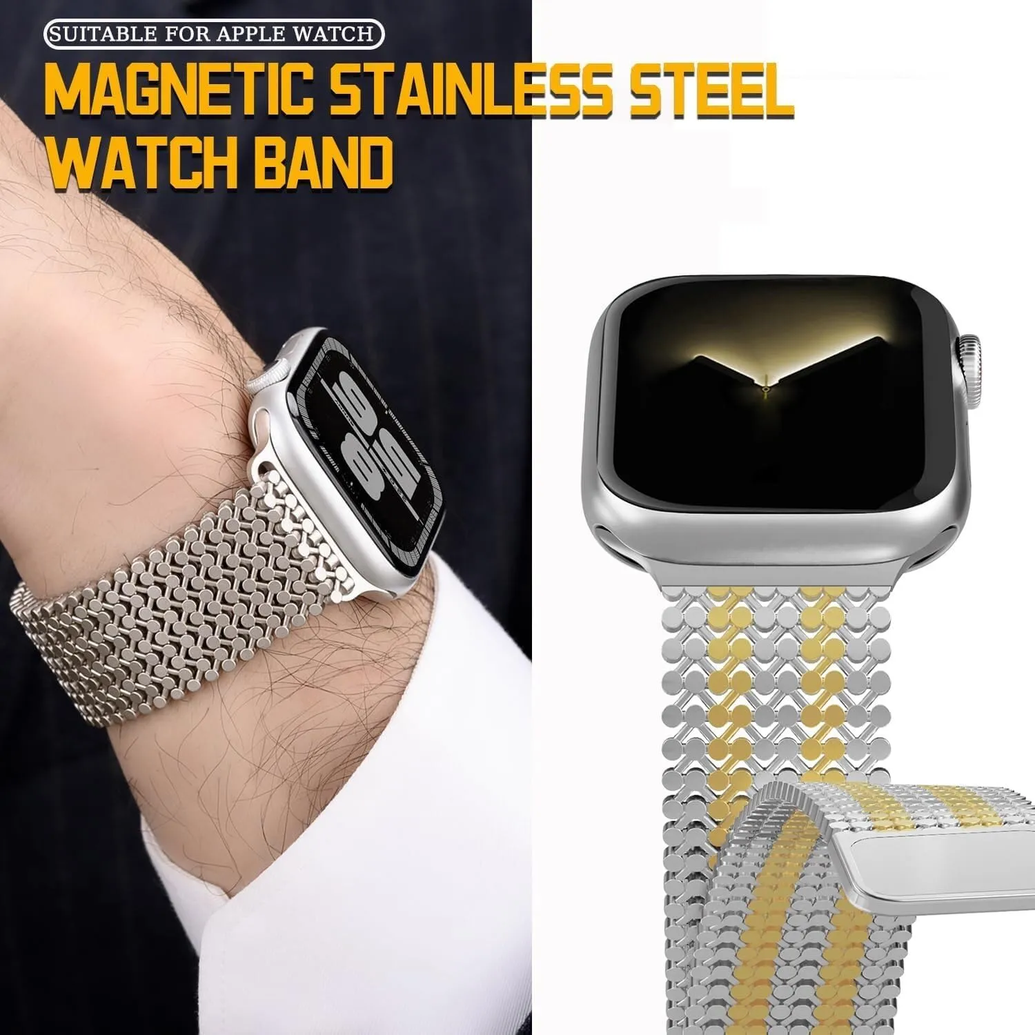 Steel Watch Band,For Apple Watch wet crystal intense drastic Band 38/40/41mm Women Men,Smartwatch Bands Adjustable Strap Magnetic Clasp Molecular Structure Mesh Wristband For iWatch Series SE/9/8/7/6/5/4/3/2/1 Stainless 