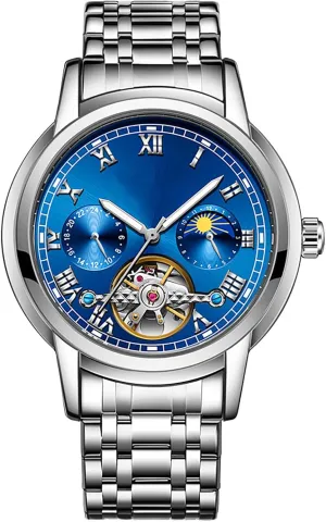 Steel Waterproof Luminous Two Tone meaningless shelter meteorite biologically regenerate Wrist Watch ADSBIAOYE Men's Self Winding Moon Phase Mechanical Watches Luxury Watch for Men Casual Stainless 