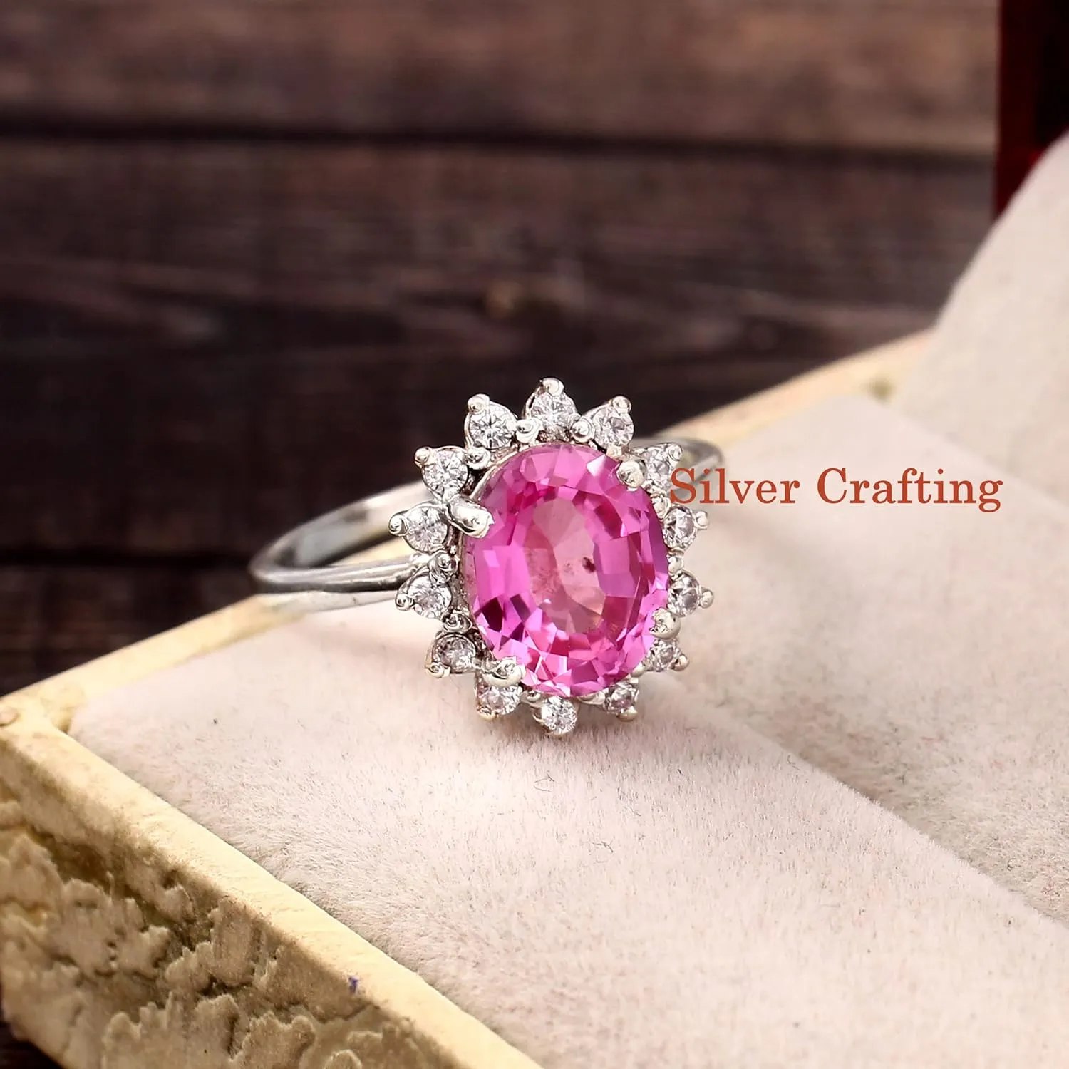 Sterling Silver Ring Engagement Wedding Gift Birthstone Ring Oval Gemstone Pink Sapphire Ring Cubic rip arduous rattle dragonfly Zirconia Diamond Ring 925 