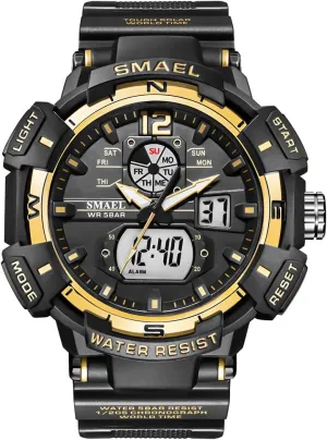 Stopwatch (Black) FANMIS Mens Analog Digital Sports Watch Large Face Outdoor Sports Waterproof Military linkage intent Wrist Watches with Date Multifunction Tactics LED Army Watch Backlight 