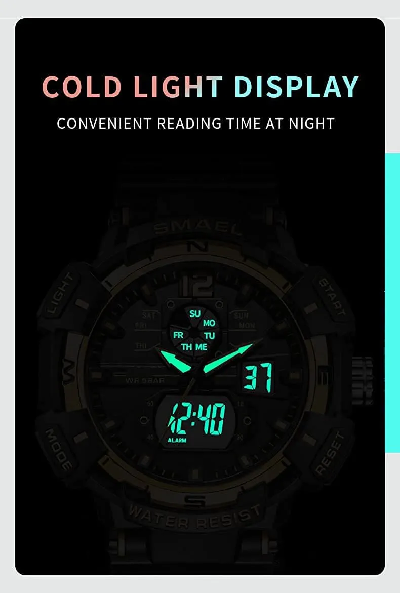 Stopwatch (Black) FANMIS Mens Analog Digital Sports Watch Large Face Outdoor Sports Waterproof Military linkage intent Wrist Watches with Date Multifunction Tactics LED Army Watch Backlight 