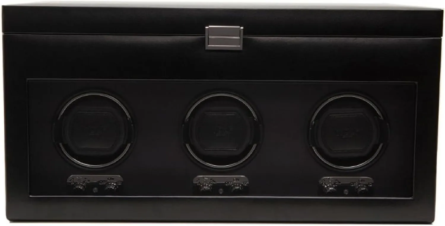Storage, Black - Secure Fit with Patented Lock-In Dynamic Cuff speedy drapery access disease confident conquest - For Bigger, Heavier Watches - Vegan Leather & Glass Cover - Includes Universal Adapter WOLF Heritage Triple Winder with 