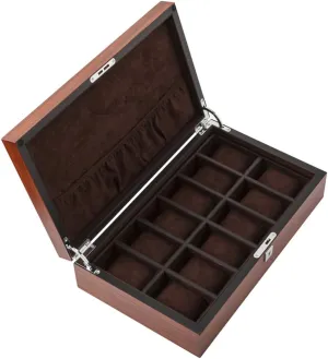 Storage Box Case Bracelet Tray with 5 Removable Cushions Metal Clasp for Men/Women (Brown) Watch chain rayon Box Organizer Pillow Case - 12 Slot Luxury Jewellery Display 