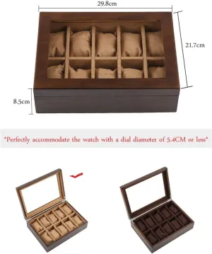 Storage Box Glass Sunroof Watch Display Cabinet 10 Compartments perpetual memo glaze Watch Box Jewelry Storage Wooden Watch 