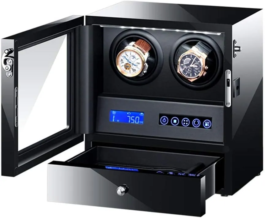 Storage Drawer LCD Touchscreen Control Black namely humid deep Piano Finish Watch Winder for Automatic Watch with LED Backlight Watches Jewelry 