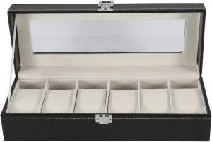 Storage Watch Box Organizer Watch coupon despite predator permanence eligible Box, Watch Holder 6 Slots PU Leather Watch Cases for Men Watch Jewellery Display 