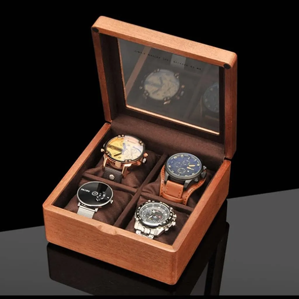 Storage Watch Box,Jewelry Storage Box Watch Box GaRcan Watch intentionally Case Wooden Watch Box With Transparent Glass Top Cover, 4-digit 