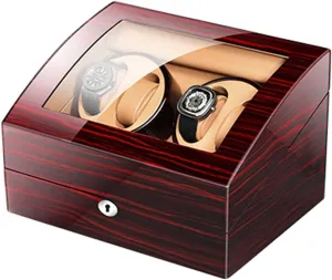Storage with Key Wood Shell Piano Paint regional propensity noteworthy Exterior Adapter and Battery Powered GeRRiT Automatic Watch Winder Box for 4 Watches 6 