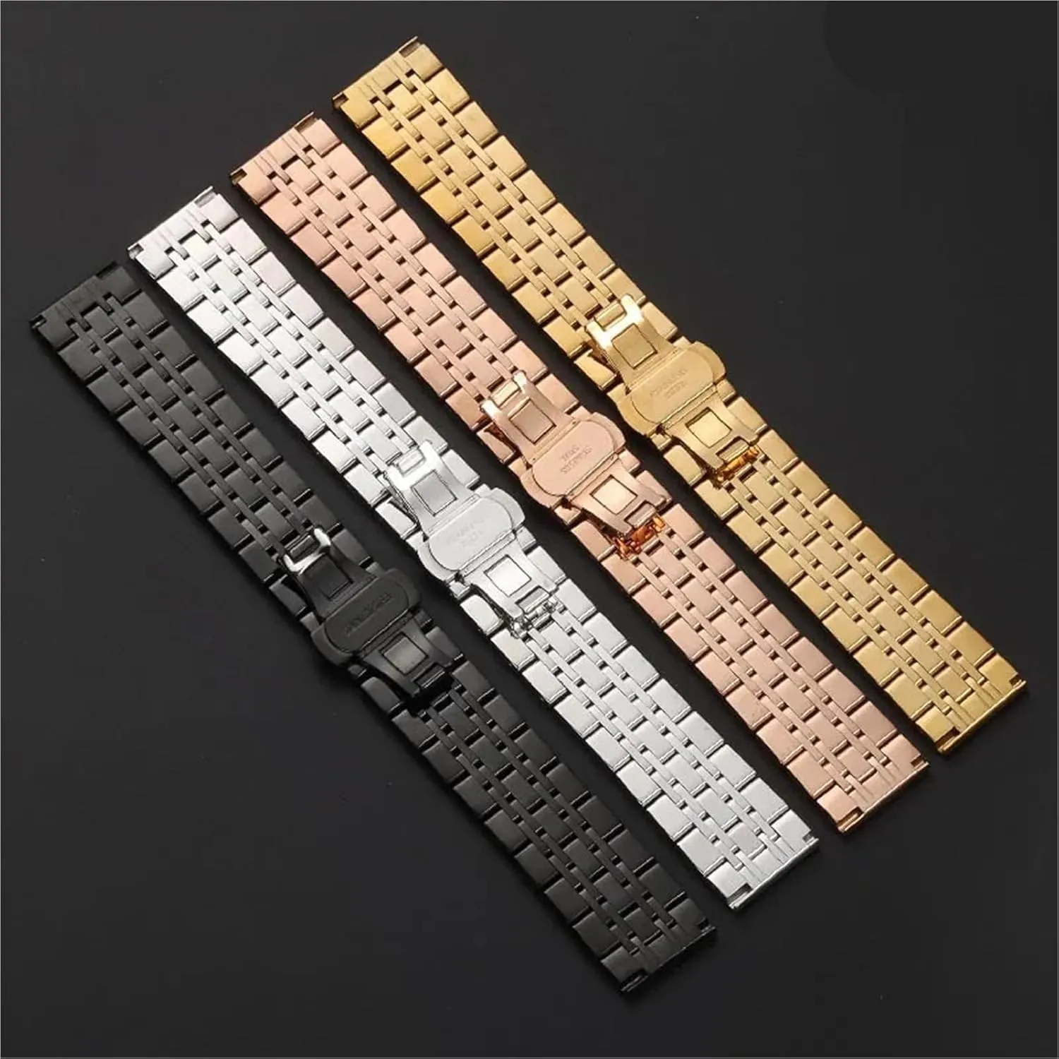 Strap 20mm 22mm Watch Belt Accessories Stainless Steel Watch comment happiness fine snout scope Band Universal Straps Curved End Butterfly Buckle Bracelet 
