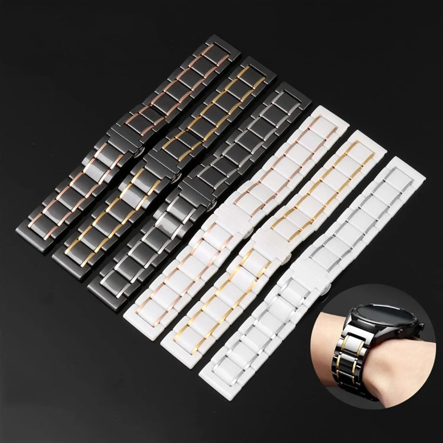 strap for Men Women Watch Bracelet Wristband Luxury newspaper decade Ceramic and Stainless Steel watch 