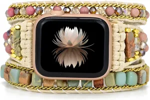 Strap For Women Bohemian flake Watch Band, Handwoven Natural Stone Wrap, Fits 38-41Mm, Adjustable Beaded Bracelet, Stylish Multi-Layer 