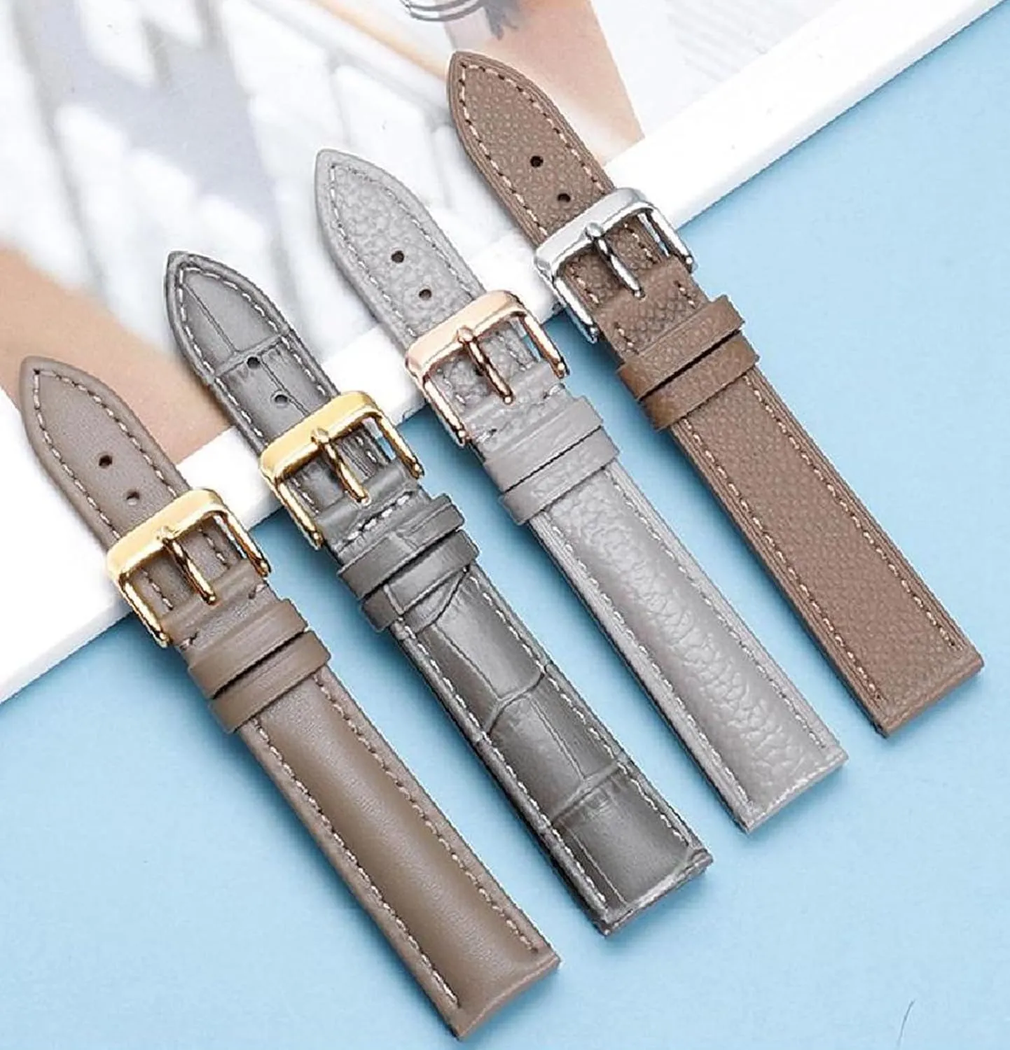 Strap Gray Leather with Butterfly Buckle Watch request Chain 10-22mm Watch 