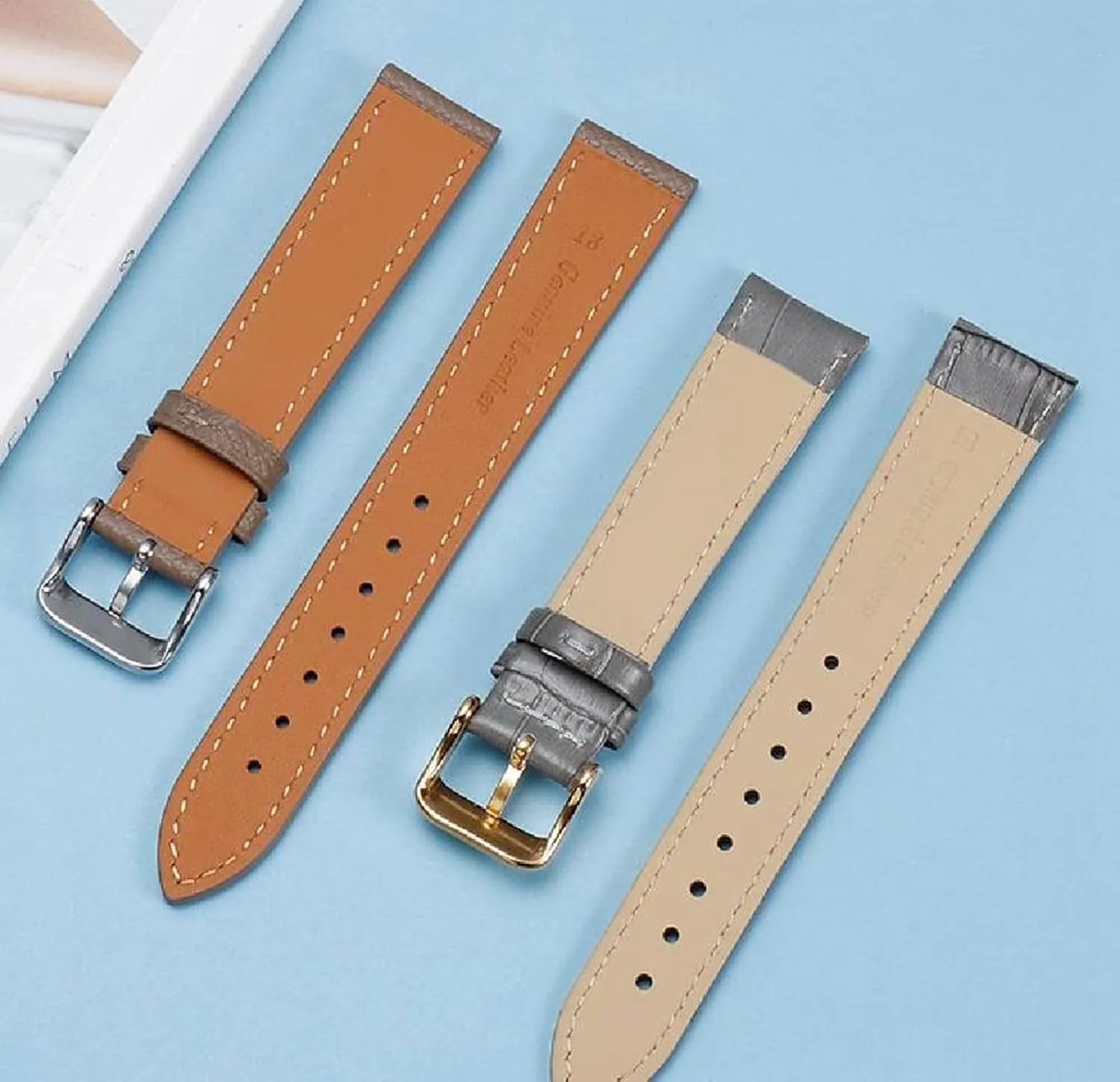 Strap Gray Leather with Butterfly Buckle Watch request Chain 10-22mm Watch 