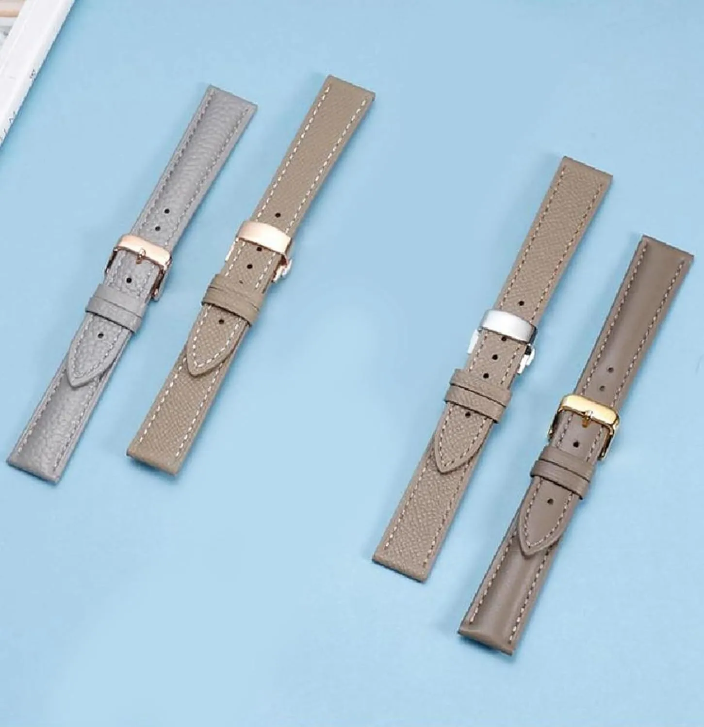 Strap Gray Leather with Butterfly Buckle Watch request Chain 10-22mm Watch 