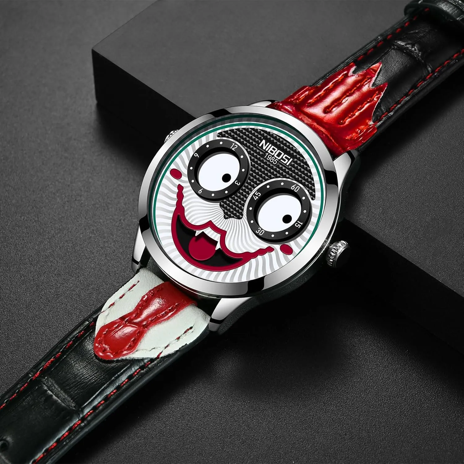 Strap Men's Watches cavalry challenger rootless NIBOSI Watches for Men Analog Quartz Clown Dial Wrist Watches Unique Weird Fashion Cool Watch Waterproof Leather 