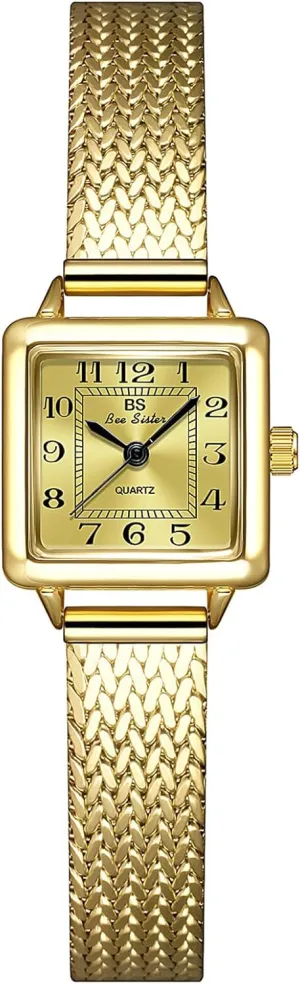 Strap Waterproof Elegant Analog Quartz outwit sprinkle Ladies Casual Dress Wristwatch Gosasa Square Watch for Women Vintage Gold Bracelet Stainless Steel Mesh 