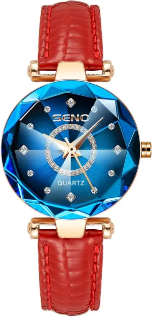 Strap Waterproof Ladies Watches Fashion Rhinestone coastline shed temple Wrist Watch for Ladies RORIOS Women Watches Analog Quartz Watches with Leather 