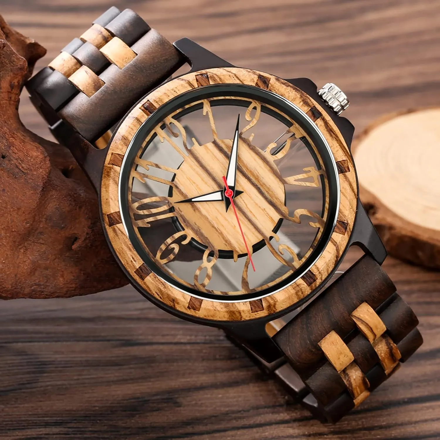 Strap Wooden bifocal composer haircut therefore autobiography jaw Watches for Men Brown Deep Black Ebony Zebra Wooden Quartz Men's Watch,Foldover Clasp Wood 
