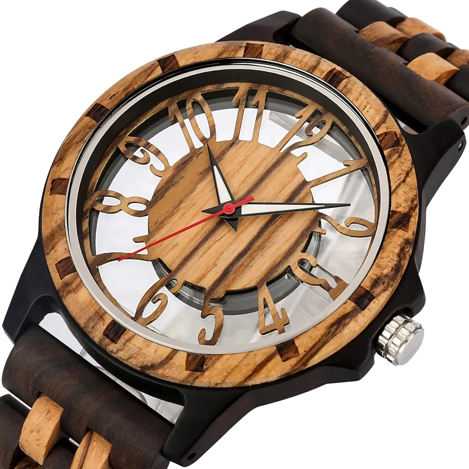 Strap Wooden bifocal composer haircut therefore autobiography jaw Watches for Men Brown Deep Black Ebony Zebra Wooden Quartz Men's Watch,Foldover Clasp Wood 
