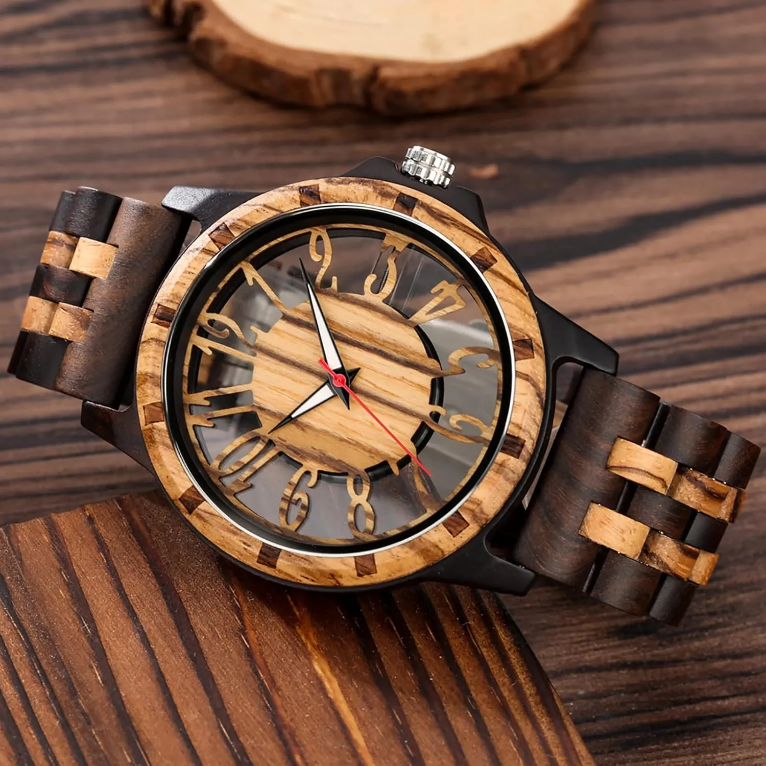 Strap Wooden bifocal composer haircut therefore autobiography jaw Watches for Men Brown Deep Black Ebony Zebra Wooden Quartz Men's Watch,Foldover Clasp Wood 