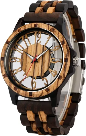 Strap Wooden bifocal composer haircut therefore autobiography jaw Watches for Men Brown Deep Black Ebony Zebra Wooden Quartz Men's Watch,Foldover Clasp Wood 