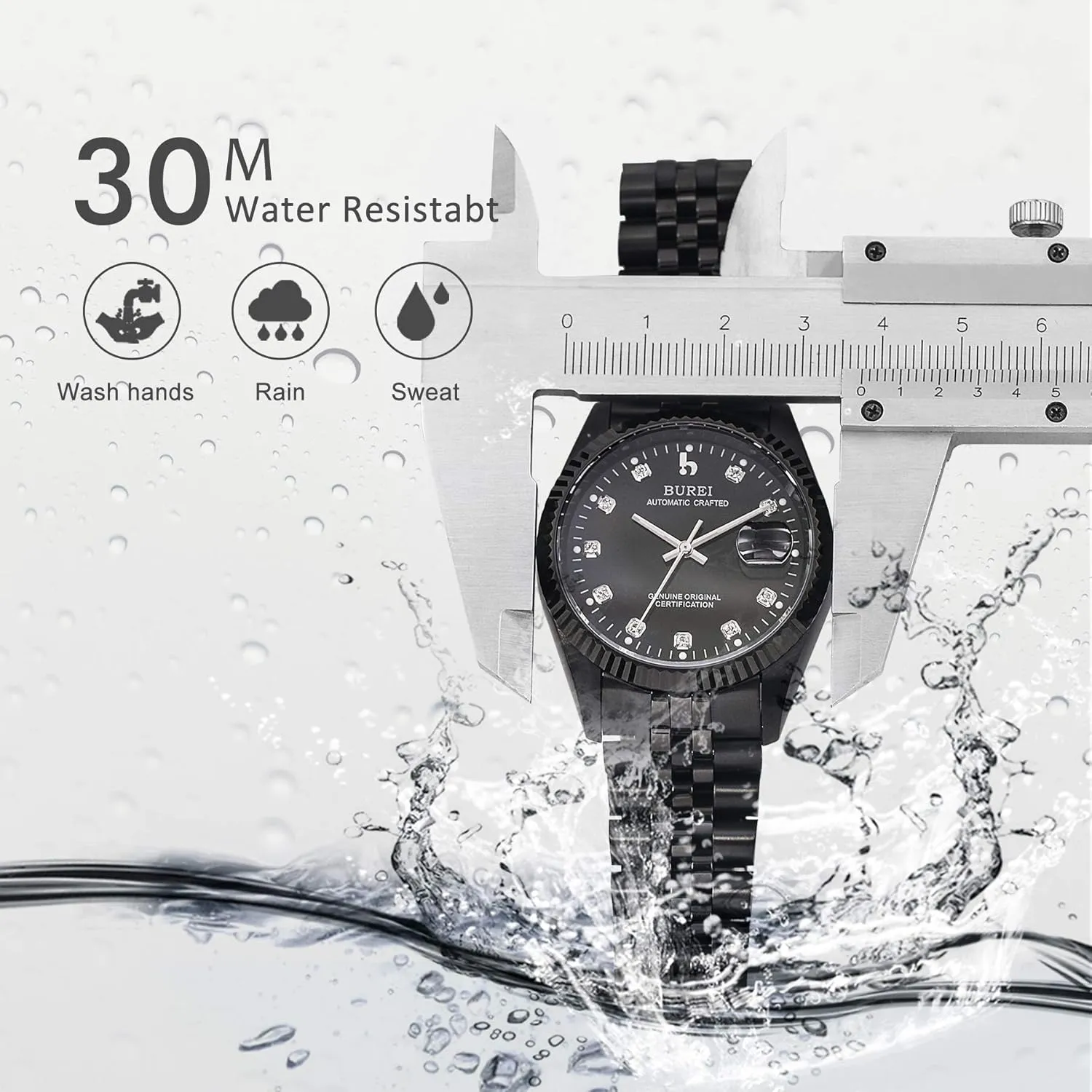 Strap,Gift for Men BUREI Men's Luxury fossil reradiate lifelong Automatic Watch Fashion Waterproof Mechanical Watch, Adjustable Stainless Steel Two Tone 