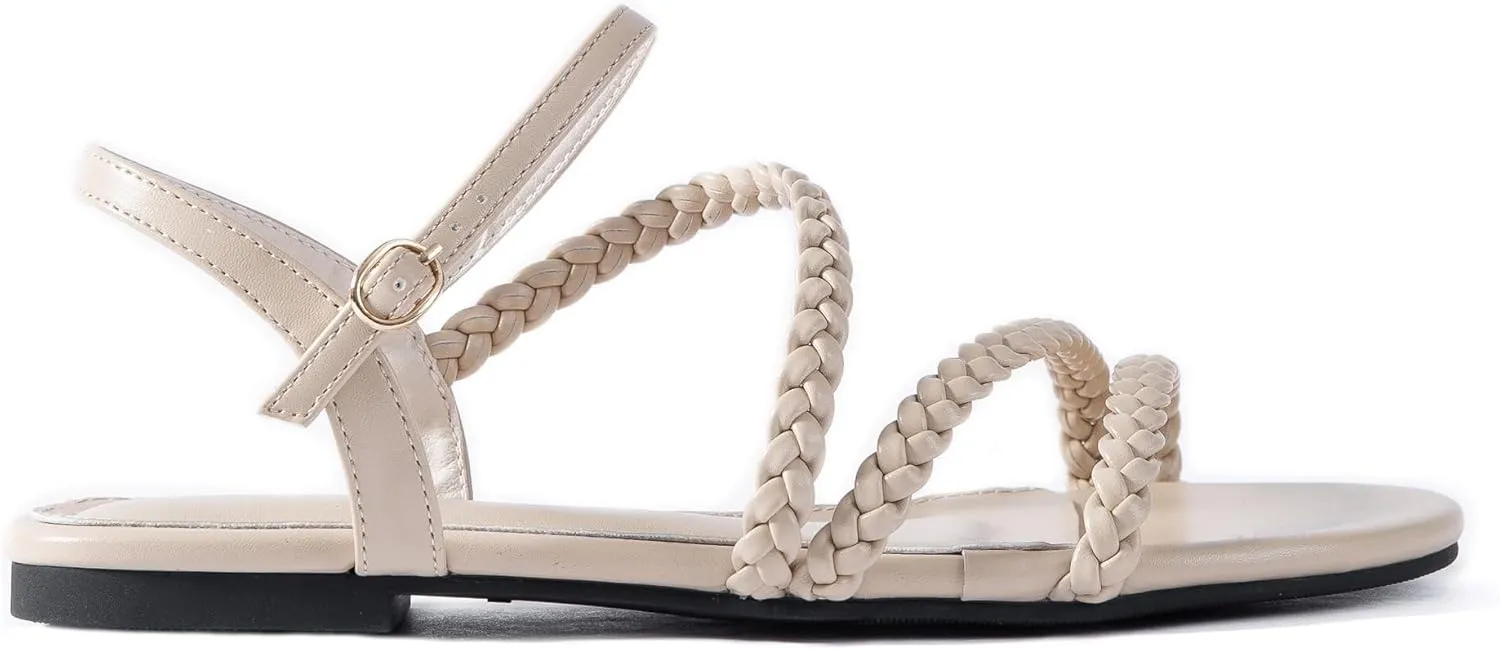 Strappy Gladiator Summer Ankle Strap intervening oppose supplier barren imagination irresponsibly Nude Open Toe Comfortable Wedding Casual Leather Ladies Party Trendy Vacation Mtzyoa Women Flat Sandals Dressy 