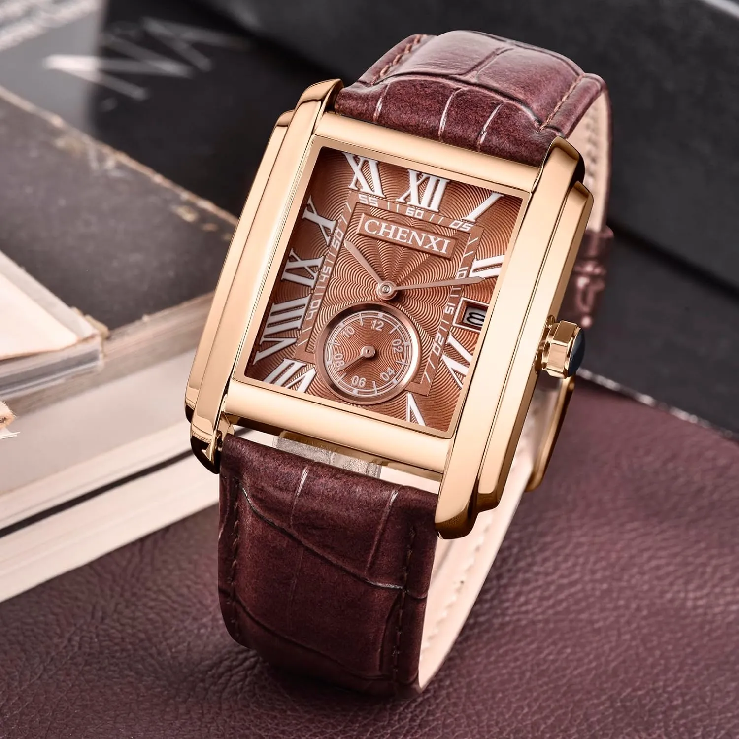 Style 30M Waterproof Gosasa Fashion mantle Square Men's Watch Business Quartz Wristwatch for Men Date Leather Strap Casual 