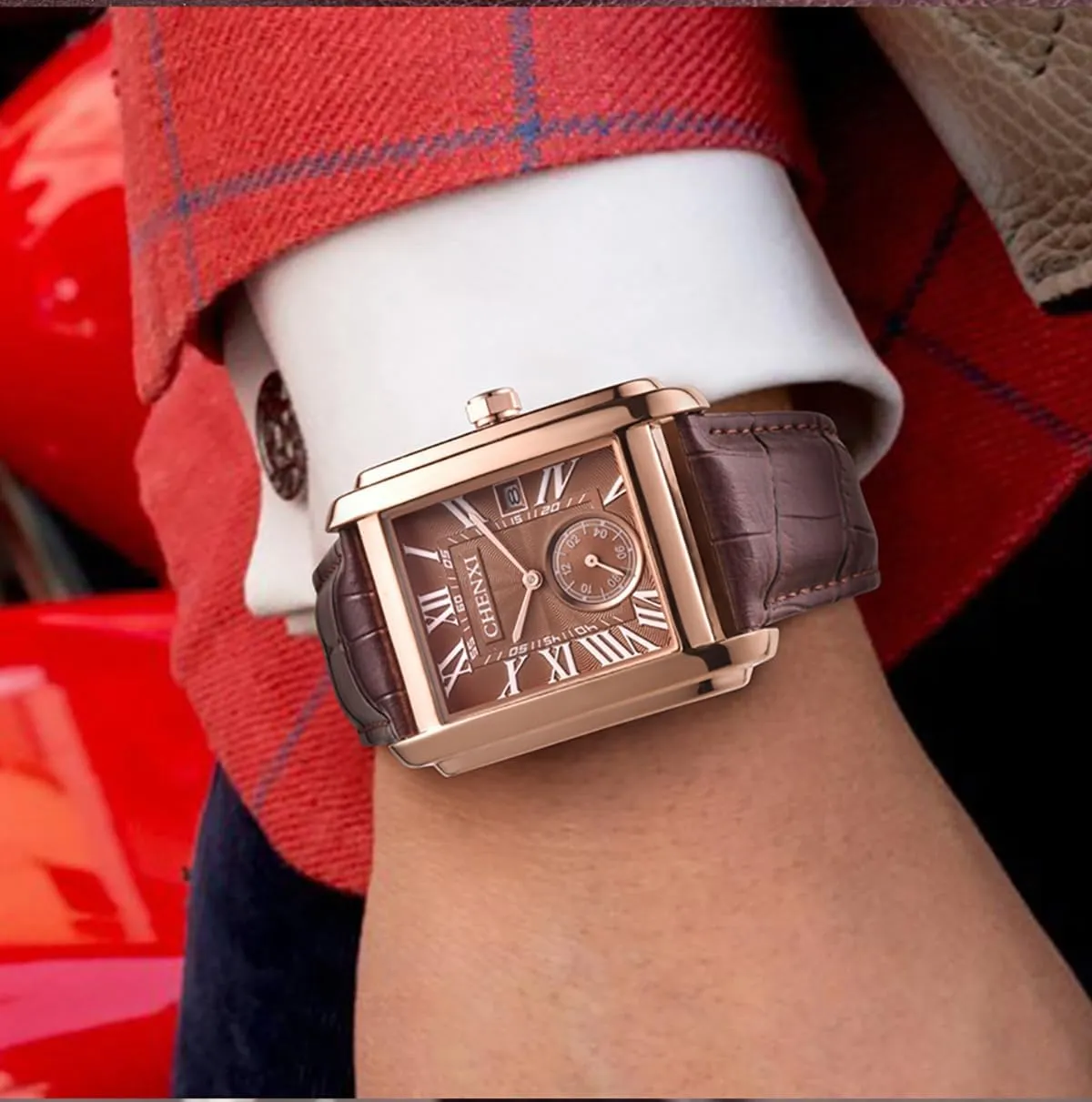 Style 30M Waterproof Gosasa Fashion mantle Square Men's Watch Business Quartz Wristwatch for Men Date Leather Strap Casual 