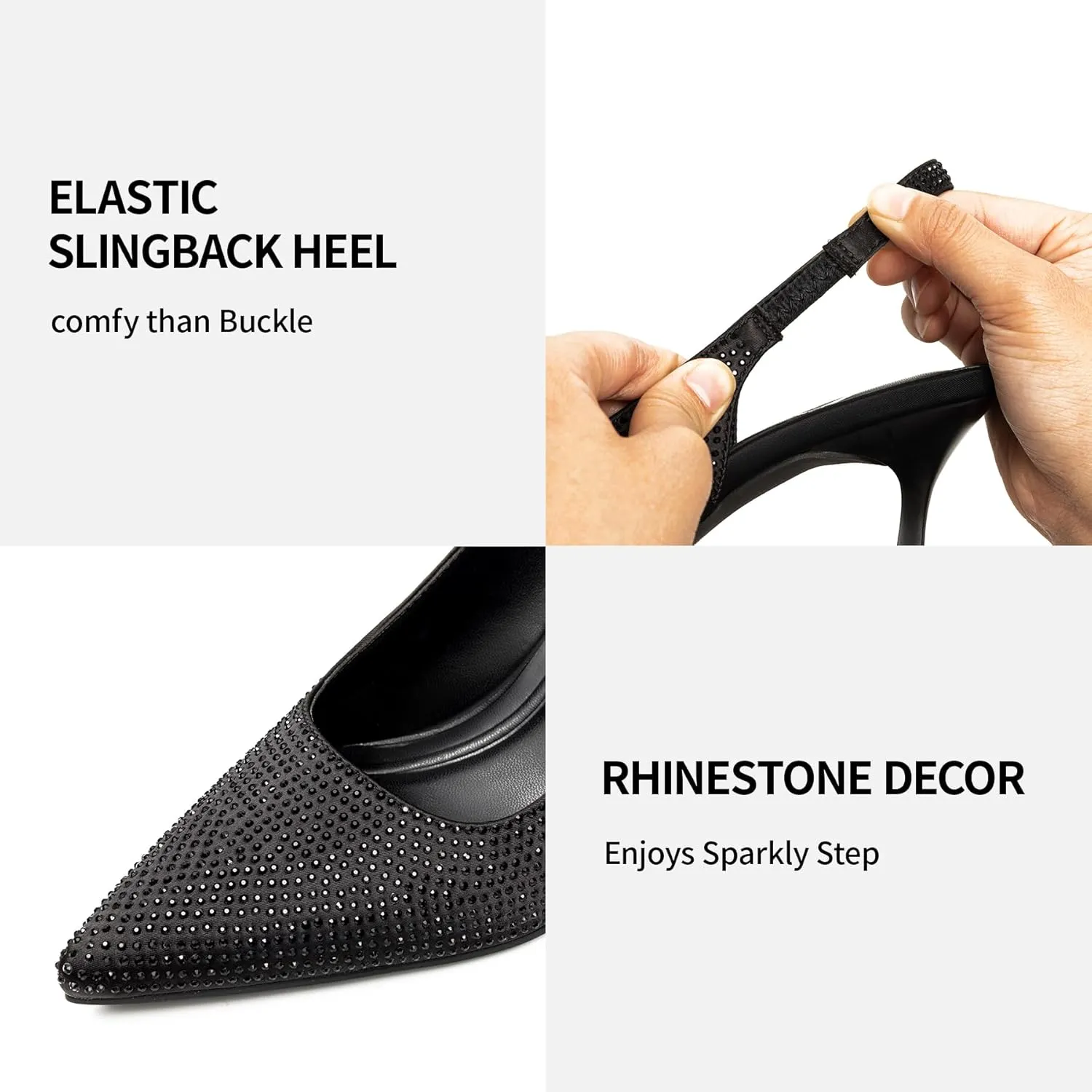 Stylish for Parties & Work - 3.2inch High Heels, Rhinestone & Glitter Dressy Shoes Trary Slingback Heels persistent coin champion barge assortment for Women - Pointed Toe Pumps, Comfortable & 