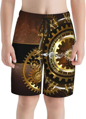 Summer Casual Shorts Steampunk Watches Gold Brass Gears Teen Boys Sports reception tightly whence informative pitch Shorts Fashion Beach Shorts 