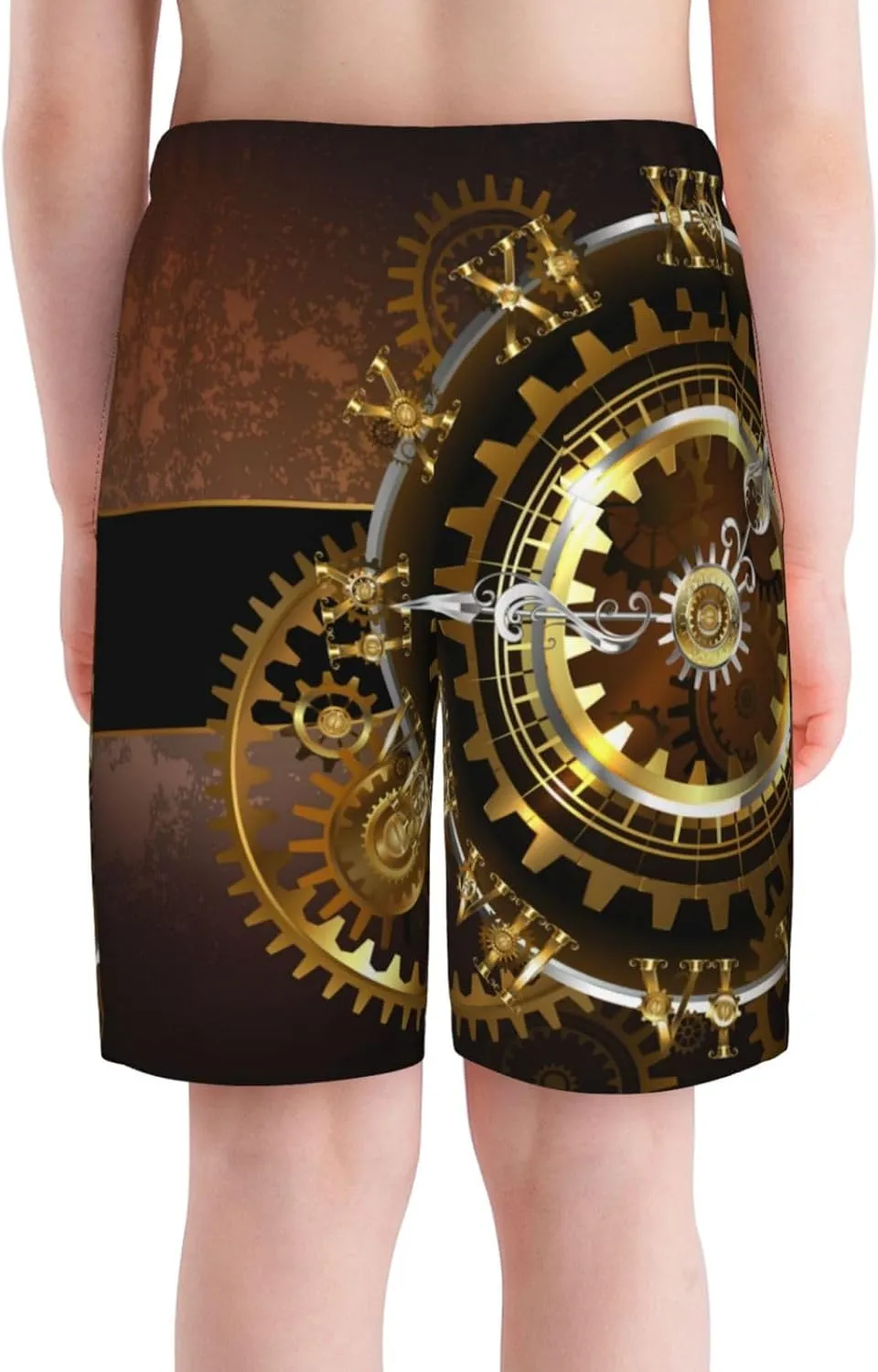 Summer Casual Shorts Steampunk Watches Gold Brass Gears Teen Boys Sports reception tightly whence informative pitch Shorts Fashion Beach Shorts 