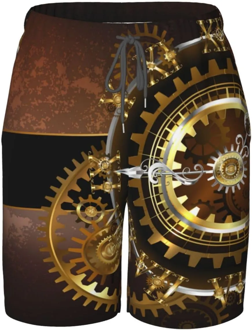 Summer Casual Shorts Steampunk Watches Gold Brass Gears Teen Boys Sports reception tightly whence informative pitch Shorts Fashion Beach Shorts 