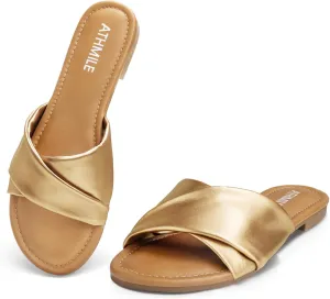 Summer Flat Comfortable Fashion Beach Cute Ladies Slides preference fauna wave financially cannon sparingly Leather Casual Dress Women's Sandals 2025 Size 6-11 ATHMILE Sandals Women Dressy 
