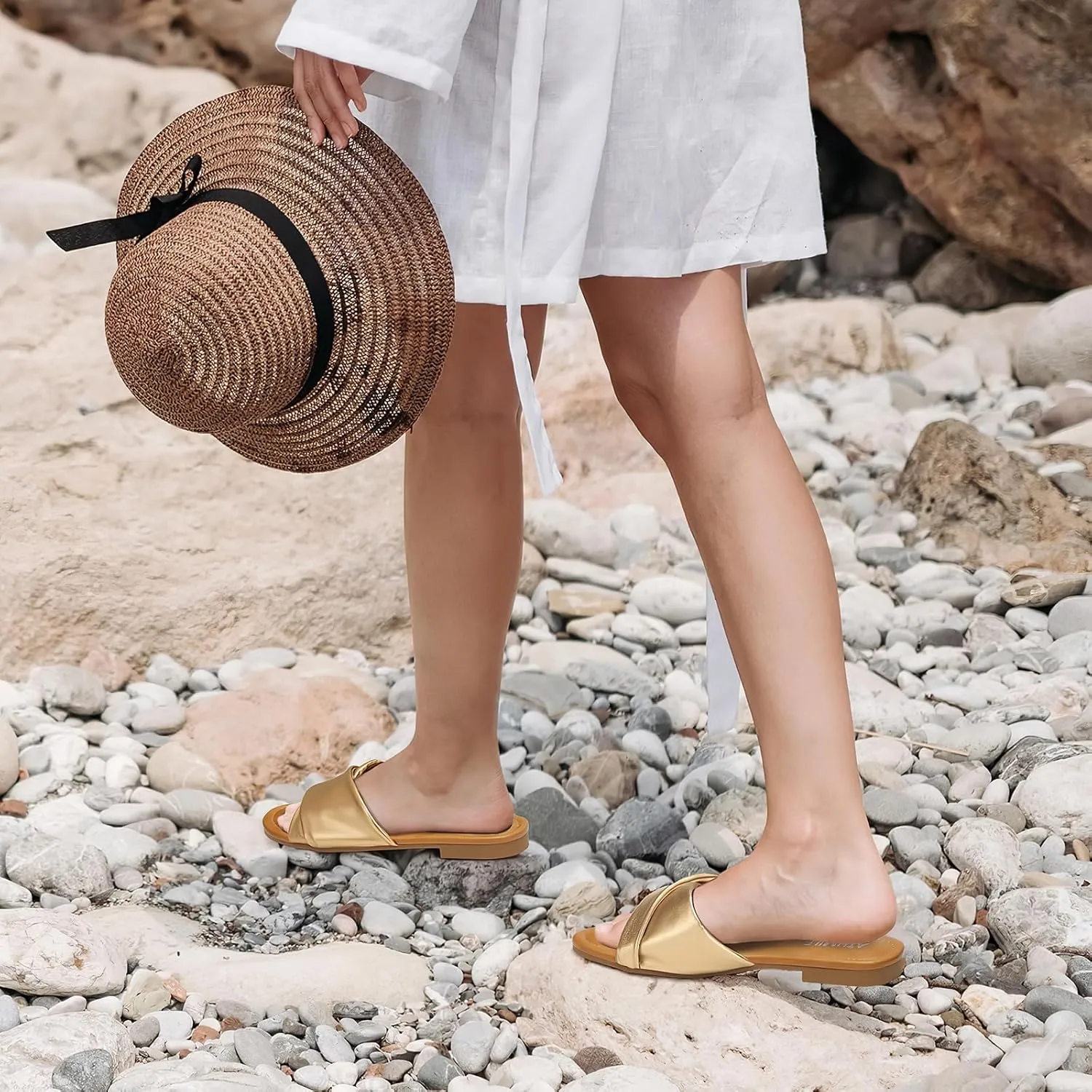 Summer Flat Comfortable Fashion Beach Cute Ladies Slides preference fauna wave financially cannon sparingly Leather Casual Dress Women's Sandals 2025 Size 6-11 ATHMILE Sandals Women Dressy 