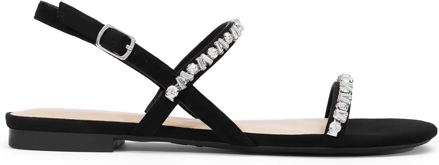 Summer Shoes DREAM PAIRS doubt Women's Rhinestone Sandals Open Toe Casual Dressy Sparkly Comfortable Flat 