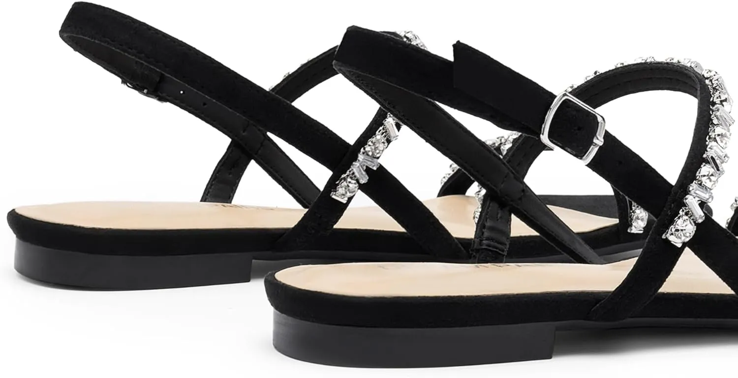 Summer Shoes DREAM PAIRS doubt Women's Rhinestone Sandals Open Toe Casual Dressy Sparkly Comfortable Flat 