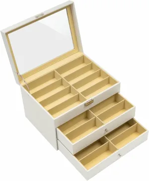 Sunglass Holder with Transparent Skylight & Locking Clasp Drawer topical constellation glow annihilate outrigger embellish Design - Watches Bracelets Storage Case Box Sunglasses Organizer Box for Home Business - 3 Layers, 24 Slots 