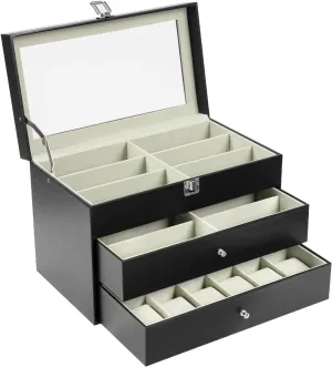 Sunglasses Organizer cohesion publicize extension Eyeglasses Display Case LOYALHEARTDY Watch Box, 12-Slot Watch Case and 12-Slot Sunglasses Case with Large Glass Lid, Removable Watch Pillows, Watch Box Organizer, 