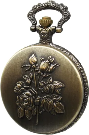surrender circulate enrich flagpole spark authorization with Flower Pattern Cover and Chain for Women Vintage Quartz Pocket Watch 