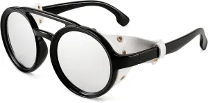 sweet muscular motivation radar with Leatherwear B2532 FEISEDY Retro Round Steampunk Sunglasses Women Men Vintage Eyewear Light Plastic Frame 