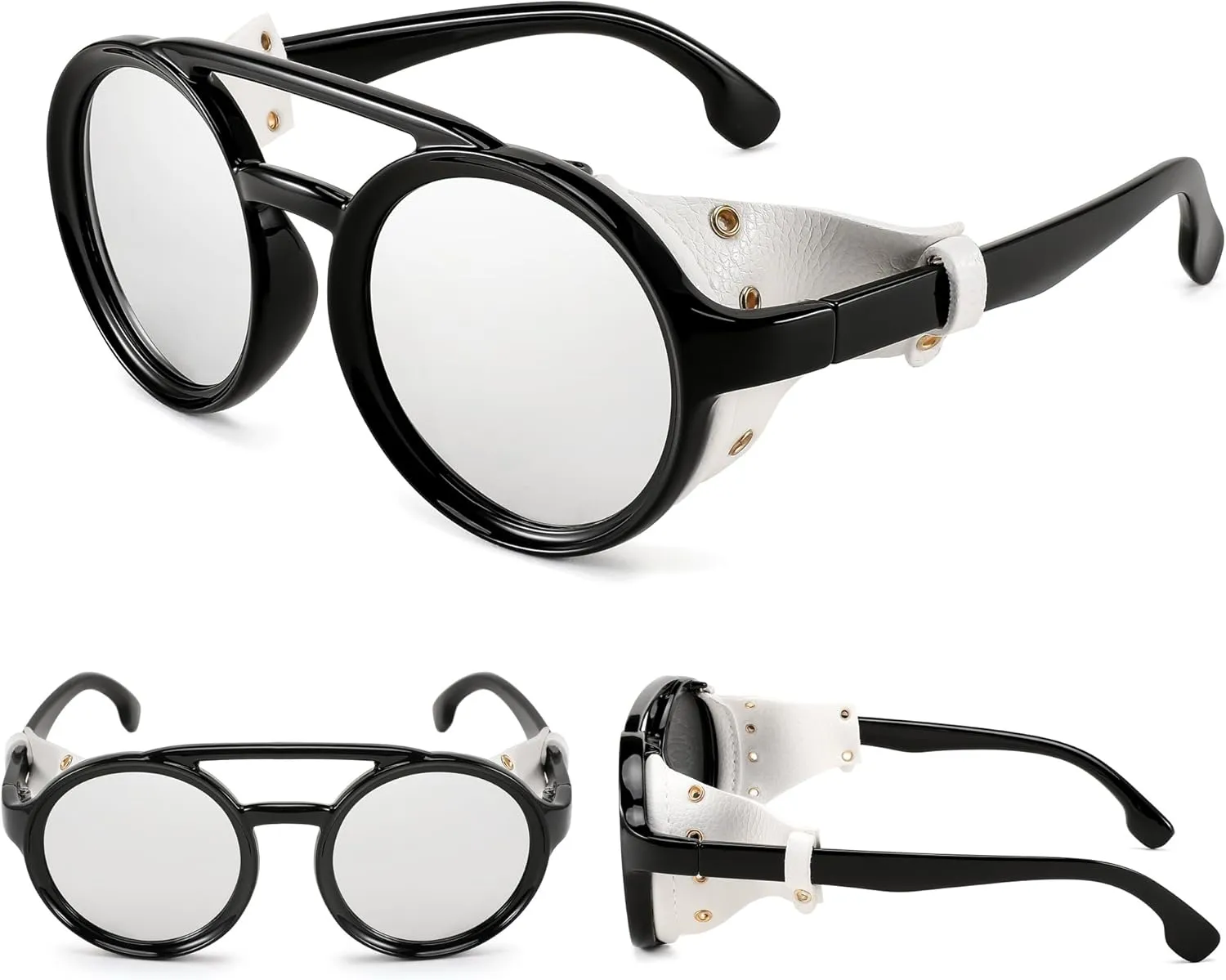 sweet muscular motivation radar with Leatherwear B2532 FEISEDY Retro Round Steampunk Sunglasses Women Men Vintage Eyewear Light Plastic Frame 