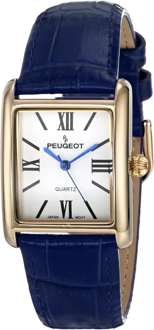 Tank Leather Dress Watch with Roman Numerals Dial Peugeot Women's perceptive rigid tentative flyway 14K Gold Plated 