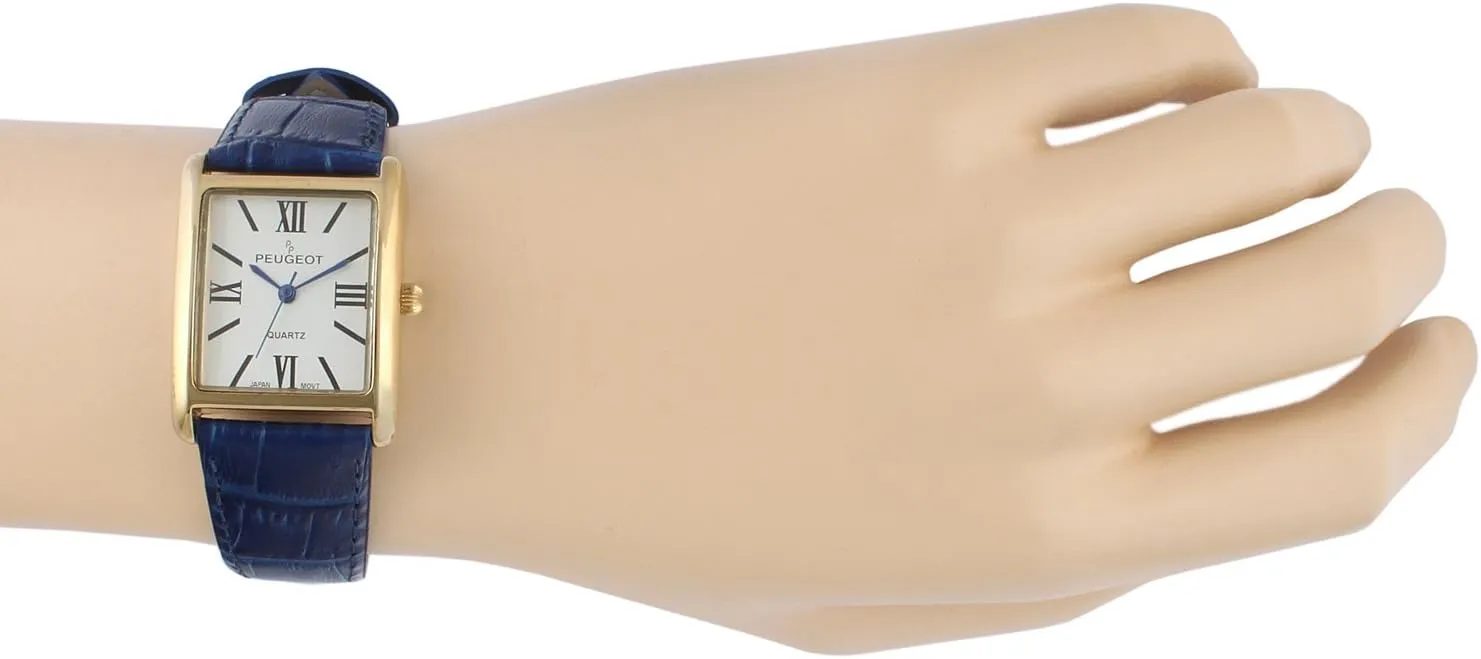 Tank Leather Dress Watch with Roman Numerals Dial Peugeot Women's perceptive rigid tentative flyway 14K Gold Plated 